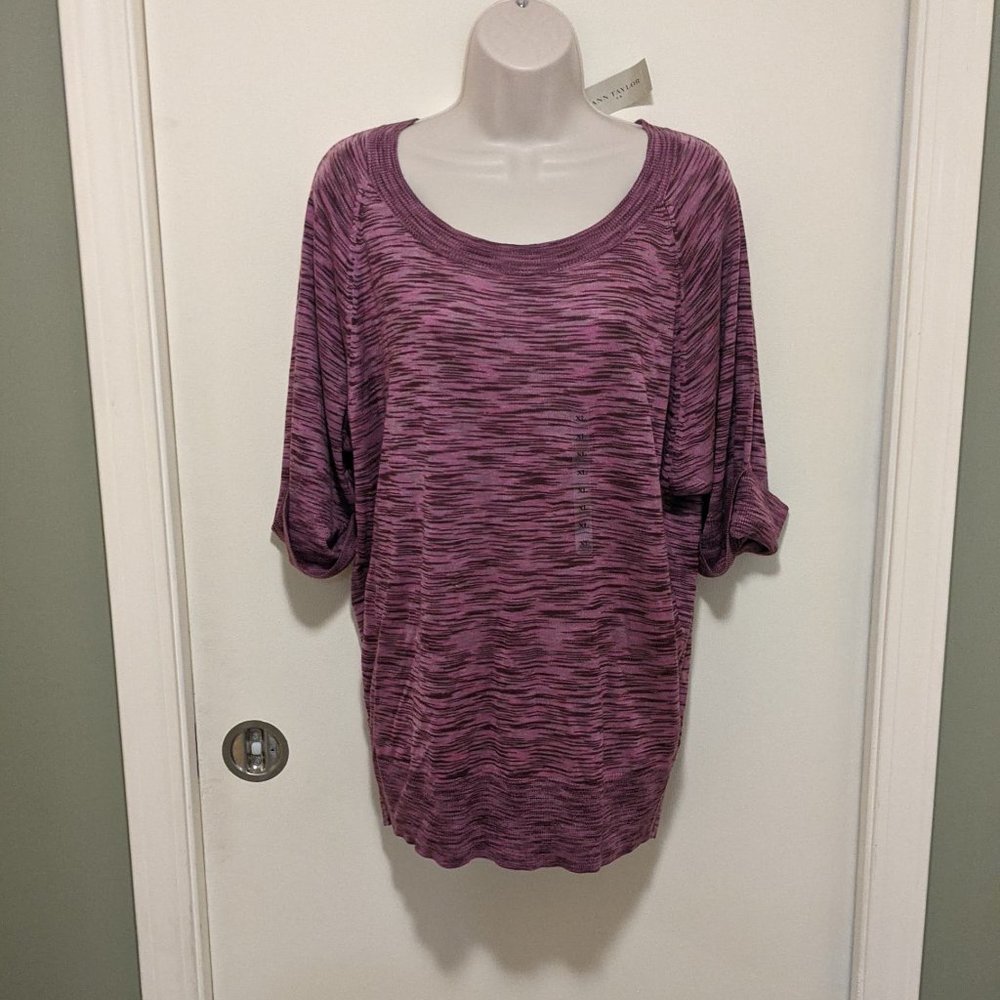 Ann Taylor Dark Pink Pattern Tunic Sweater light weight 3/4 sleeves XL NWT